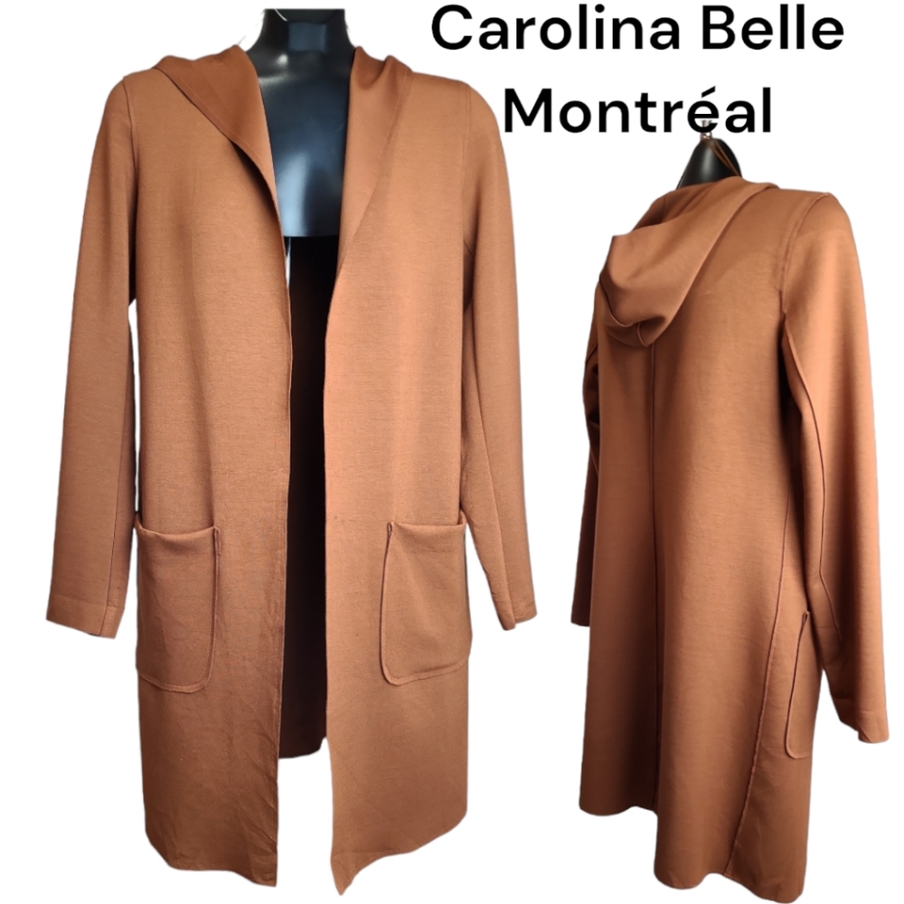 Carolina Belle long hooded Cardigan coatigan Copper Rust brown tan women's xs